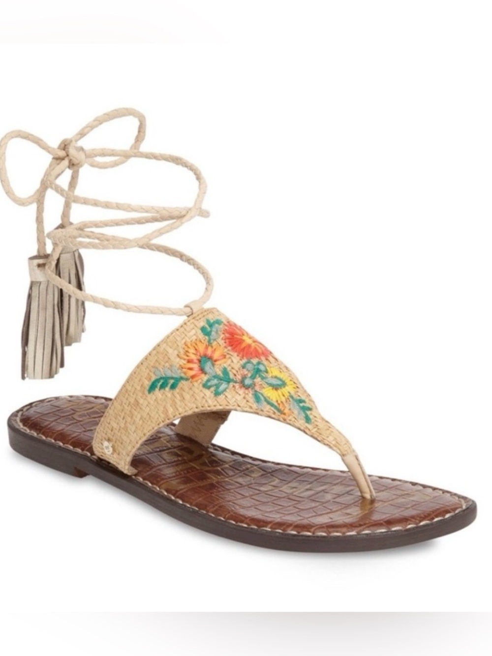 Sam Edelman ‘Geri 3’ Embroidered Raffia Ankle Wrap Sandals Womens size 6.5